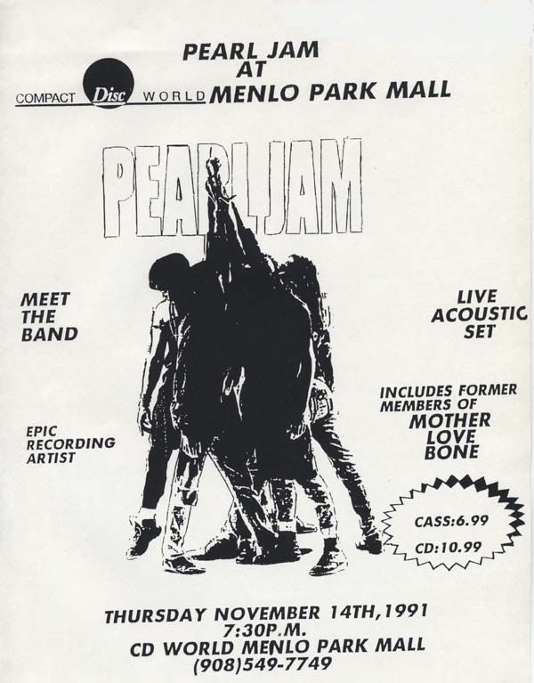 Pearl Jam Menlo Park, New Jersey, Edison 1991